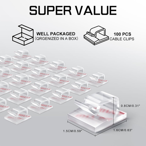 100PCS Self-Adhesive Cable Clips – Transparent Wire Organizer for Wall, Desk & Home Office