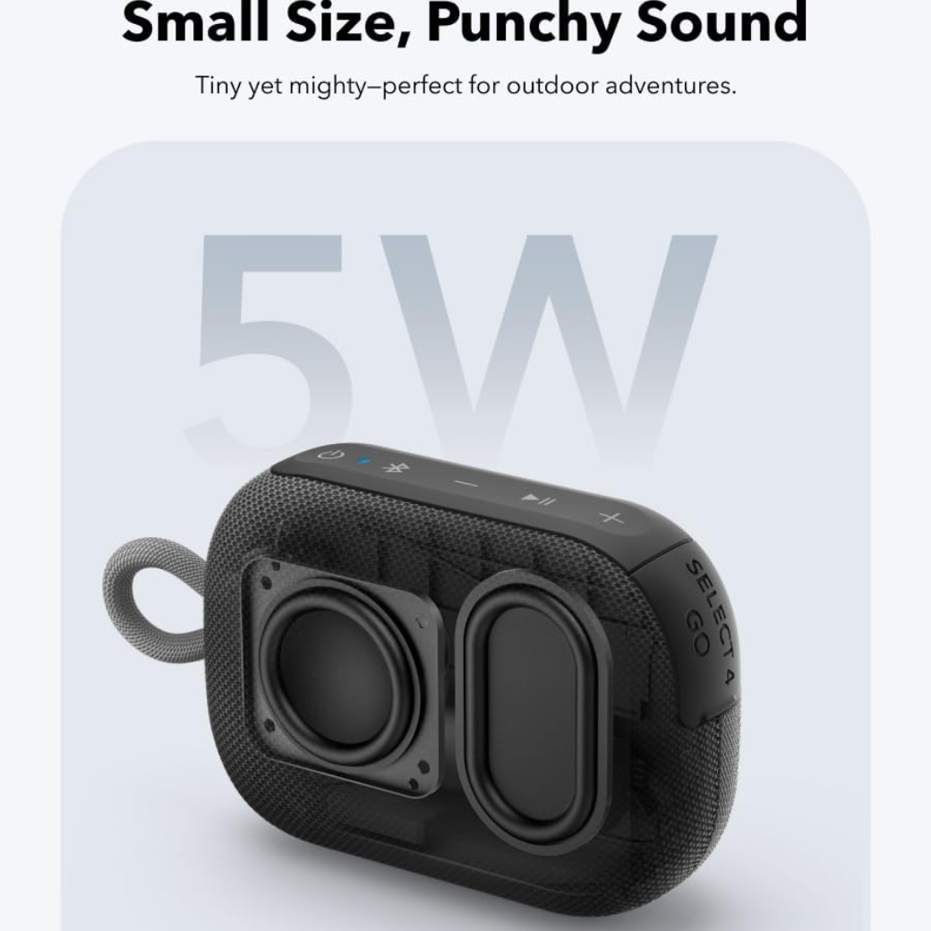 soundcore Select 4 Go Ultra Portable Bluetooth Speaker by Anker, 20H Playtime, IP67 Waterproof and Dustproof, Floatable, Customisable Pro EQ, Wireless Stereo Pairing, Ideal for Home, Outdoors, Hiking