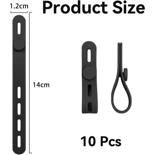 10PCS Reusable Silicone Cable Ties – Elastic Adjustable Zip Ties with Lock for Home & Office (Black)