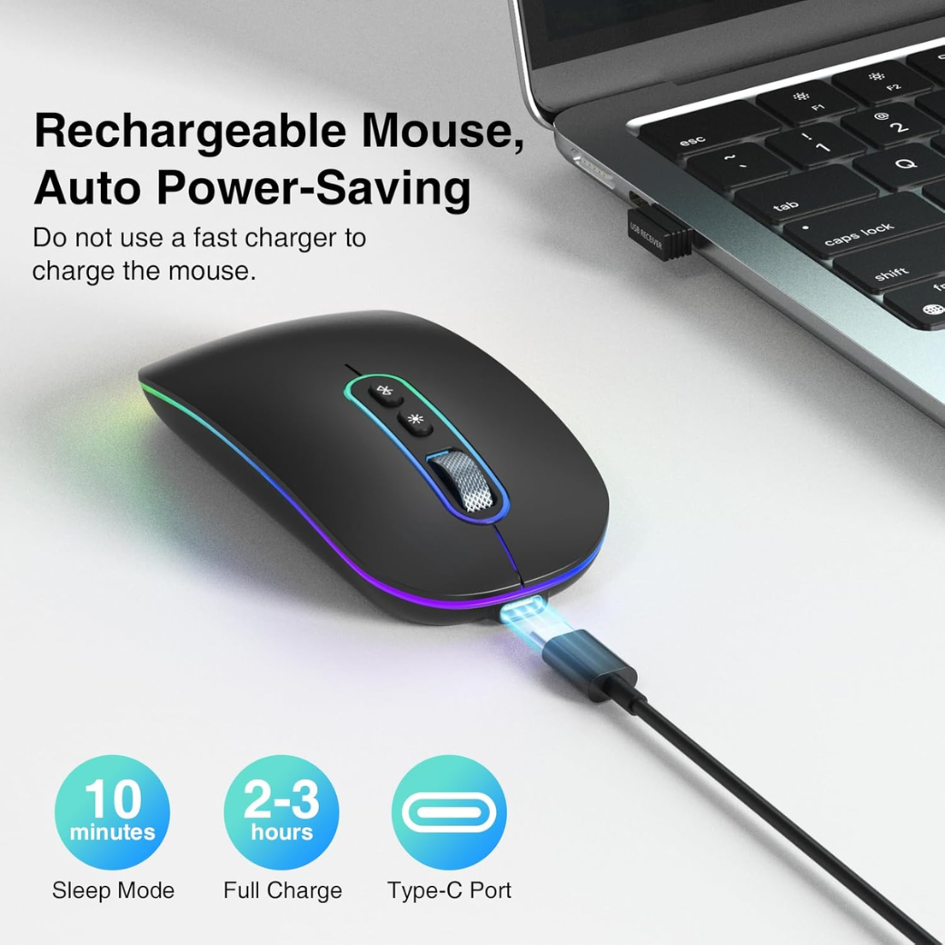 Cimetech Rechargeable Wireless Mouse – 2.4G & Bluetooth, 1600 DPI Slim Silent Ergonomic Mouse for Mac, iPad, PC & Laptop