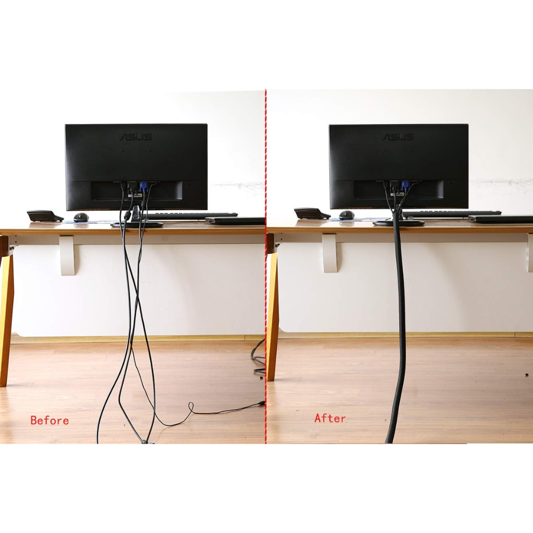 Alex Tech 10FT 1/2 Inch Split Wire Loom Tubing – Black Cable Sleeve Cord Protector for USB, Audio & Power Cables | Pet & Cat Chew Protection