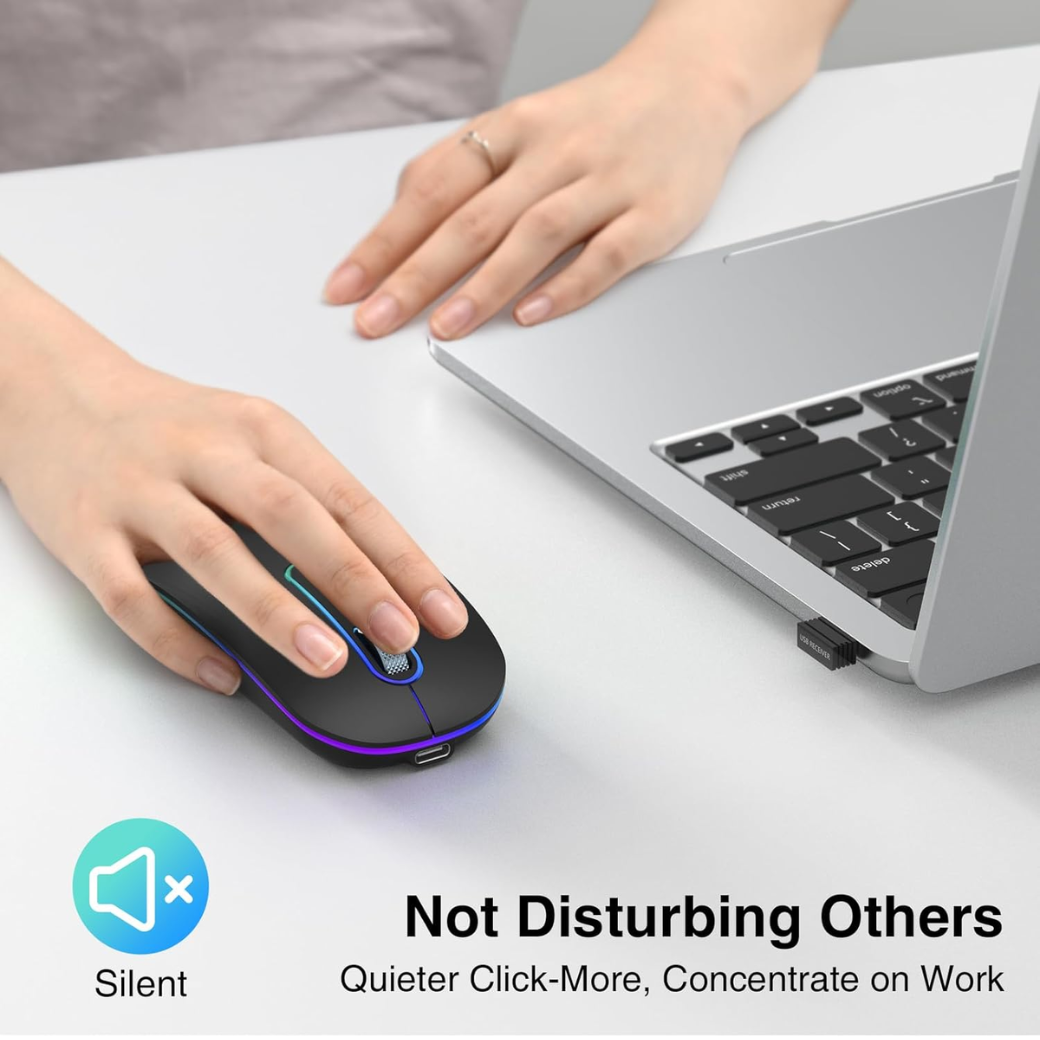 Cimetech Rechargeable Wireless Mouse – 2.4G & Bluetooth, 1600 DPI Slim Silent Ergonomic Mouse for Mac, iPad, PC & Laptop