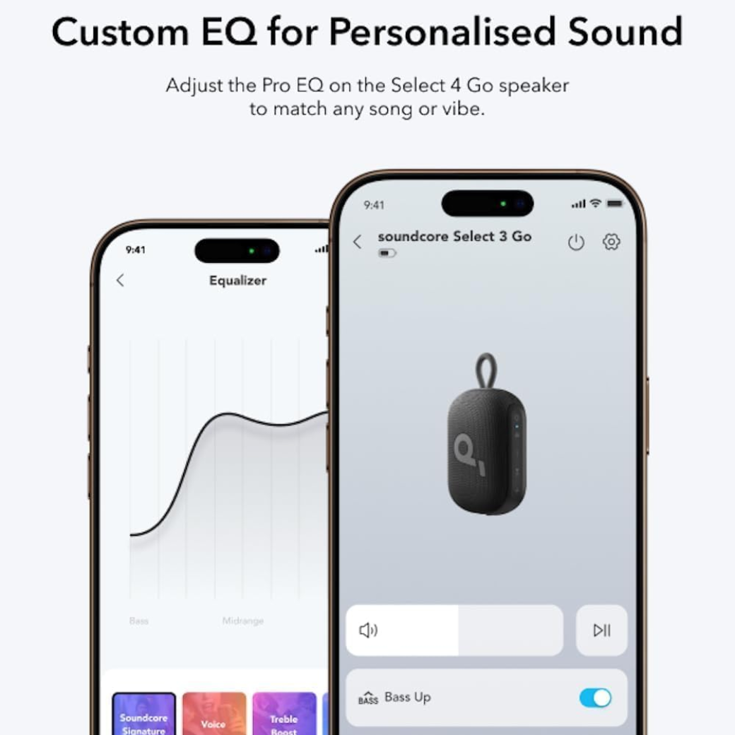 soundcore Select 4 Go Ultra Portable Bluetooth Speaker by Anker, 20H Playtime, IP67 Waterproof and Dustproof, Floatable, Customisable Pro EQ, Wireless Stereo Pairing, Ideal for Home, Outdoors, Hiking