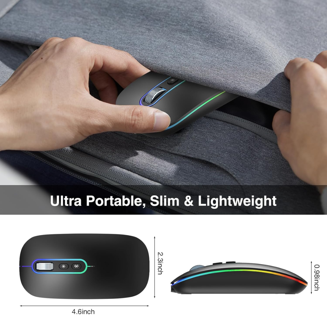 Cimetech Rechargeable Wireless Mouse – 2.4G & Bluetooth, 1600 DPI Slim Silent Ergonomic Mouse for Mac, iPad, PC & Laptop